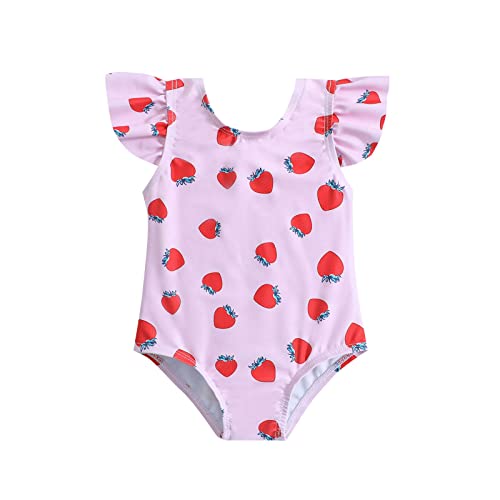 Toddler Girls Ruffles Strawberry Prints 1 Swimwear Beach Swimsuit Bikini Girls Swim Suites