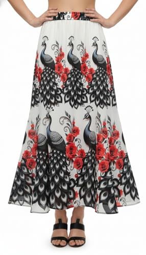 Image of VAGISHA Women's 4-Metre Flared Long Skirt | Skirts for Women Long Length | Long Skirts for Girls | Ethnic & Boho Printed Wear with Elastic Waist | Perfect for Party, Festive & Casual Look