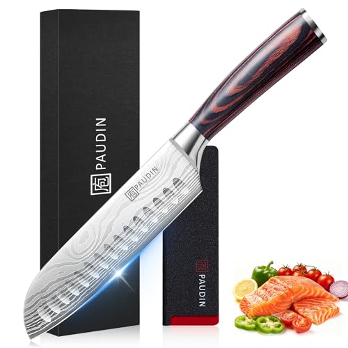 PAUDIN Santokumesser Klingenlänge17 cm Kochmesser aus deutschem Messerstahl Sushi Messer Küchenmesser mit ergonomischem Griff für Haus und Restaurant