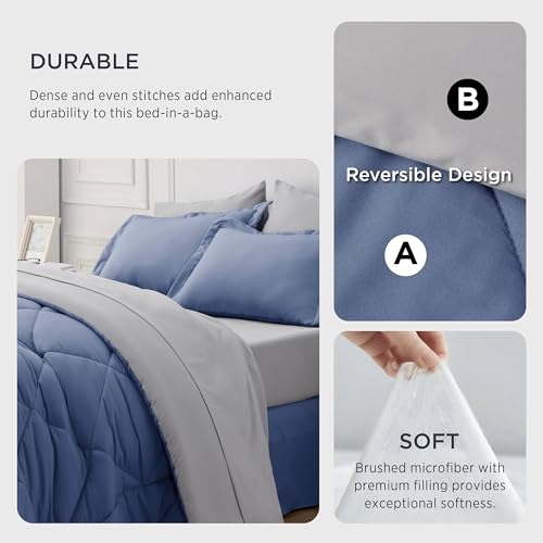 Image of Bedsure Twin XL Comforter - 5 Pieces Reversible Infinity Blue Bed in a Bag, Twin XL Bedding Comforter Set College Dorm Essentials with 1 Flat Sheet, 1 Fitted Sheet, 1 Pillowcase and 1 Pillow Sham