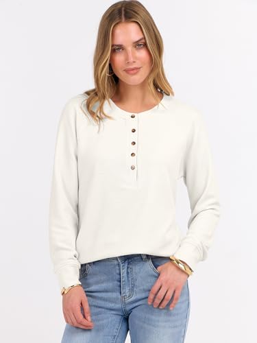 Image of ANRABESS Women's Waffle Knit Henley Top Long Sleeve Shirts