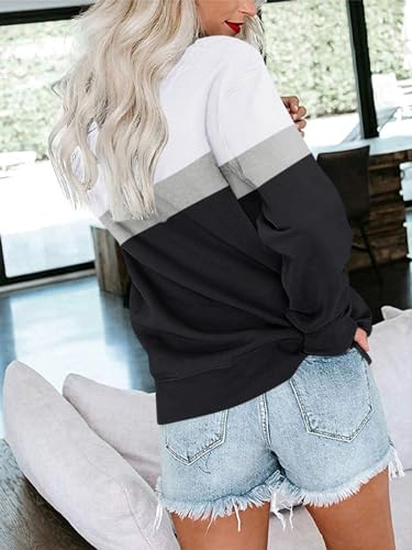 Image of PGANDS Womens Crew Neck Color Block /Solid Sweatshirts Tops Long Sleeve Casual Pullover Cute Lightweight Loose Tops