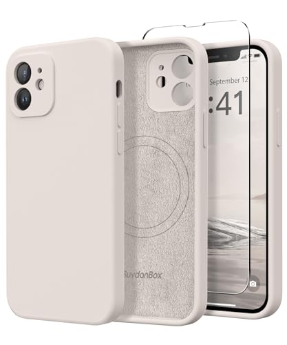 Image of Magnetic for iPhone 12 Case, Compatible with MagSafe, [Full Camera Protection][Screen Protectors] Silicone Shockproof Protective Phone Case for iPhone 12 6.1 inch, Stone