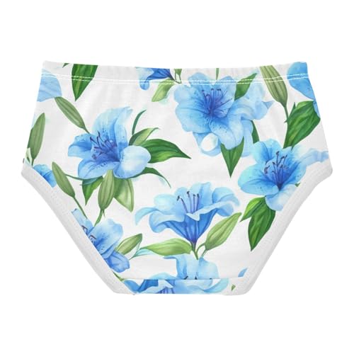Blue Lilies Floral Green Leaves White Toddler Underwear Floral 2t Cotton Cute Panties Girl Fun Print Briefs Kids Undies2