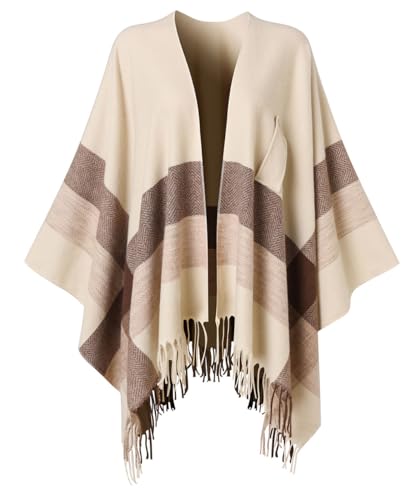 Ferand Women's Elegant Shawl Wraps Plaid Fringe Poncho Cozy Soft Blanket Scarf for Fall Winter