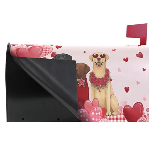 Image of Happy Valentine's Day Dogs Magnetic Mailbox Covers Love Tree Golden Retriever Pink Buffalo Mailbox Cover Over Size Full Magnet Garden Yard Porch Mail Boxes Cover Holiday Decorations 25 inch L x 21 inch W