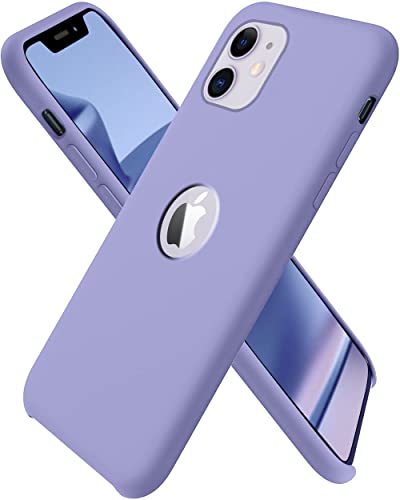 Image of VONZEE Microfiber Logo Cut Compatible for iPhone 11 Case Liquid Silicone Cases Non-Slip Full Body 4 Layer Protectives Shockproof Back with High Raised Camera Lips Purple