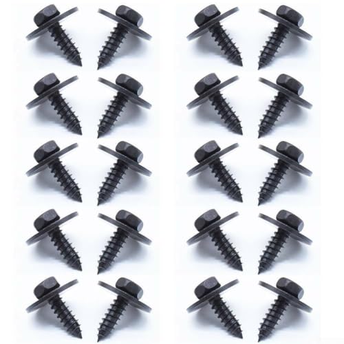 20 tornillos de cabeza hexagonal para protección contra salpicaduras, protectores y retenedores de la parte inferior de la carrocería, sujetadores de metal para parachoques y cubierta del motor