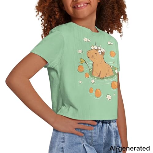 Image of Cute Crop Tops for Girls Short Sleeve Summer T Shirts Fashion Graphic Tees Crew Neck Pullover Tee 5-14 Years