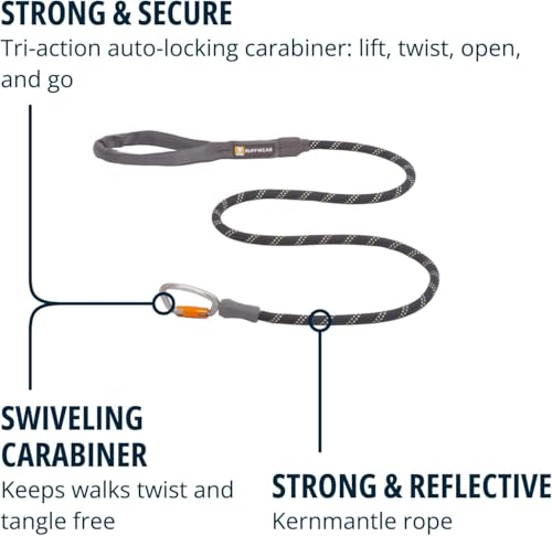 RUFFWEAR Knot-a-Leash Reflektierende Hundeleine, große, zugfreie 1,5 m Lange Hundeleine mit gepolstertem Griff, leichte und robuste Hundeleine, Anti-Tangle-Leine, S, Obsidianschwarz