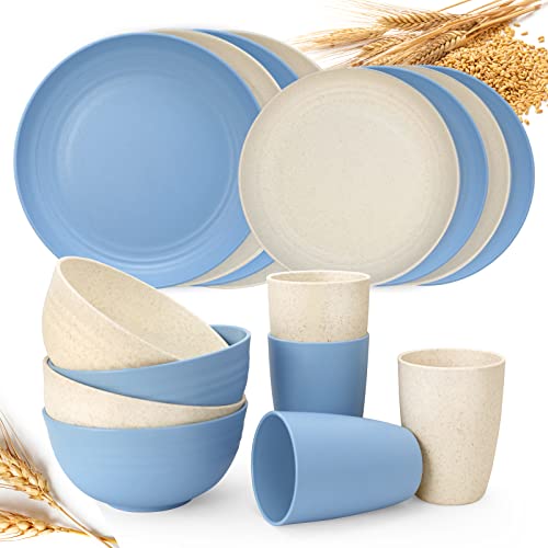 Wheat Straw Dinnerware Sets for 4,Dhnvcud 16pcs Unbreakable,Lightweight