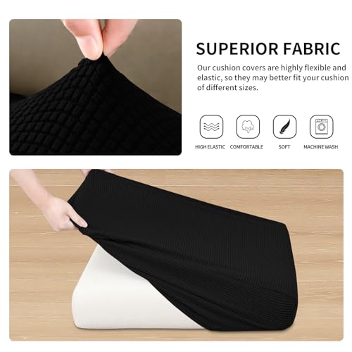 Image of Easy-Going Stretch 2 Pieces Couch Cushion Cover for Sofa Seat | Individual Furniture Protector Sofa slipcover for 2 Cushion Couch Washable Soft with Elastic Bottom Black
