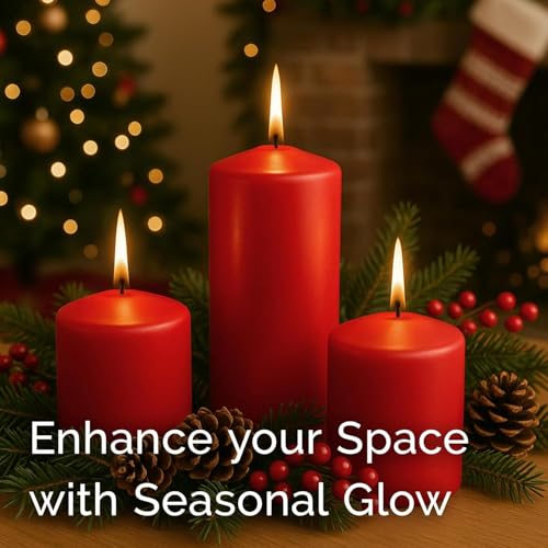 Image of Stonebriar Unscented Pillar Candles - 35 Hour Burn Time, Long-Lasting Wax Candles for Weddings, Holidays, Home Decor & Special Events, Pack of 6, Red, 3 inch x 4 inch