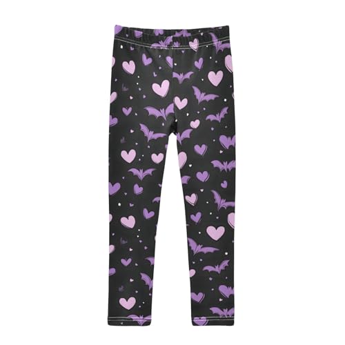 Purple Hearts Bats Girls Leggings Soft Stretch Workout Yoga Dance Pants for Kids Casual Tights