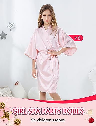 6pcs Kids Kimono Girls Silky Satin Robe Sets for Birthday Flower Girl Spa Wedding Party Short Robes3