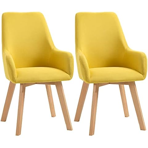 HOMCOM Juego de 2 Sillas de Comedor Tapizado en Lino Amarillo Cover