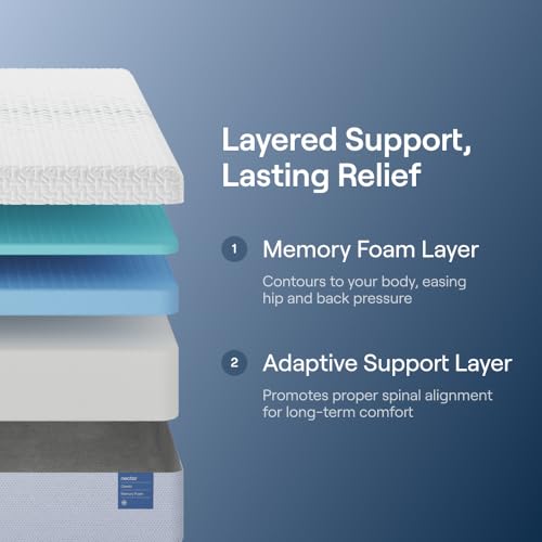 Image of Nectar Classic 12 inch Queen Mattress - Medium Firm - Contouring Memory Foam - Cooling Top Layer - Back Pain Relief - Mattress in a Box - 365-Night Trial & Forever Warranty