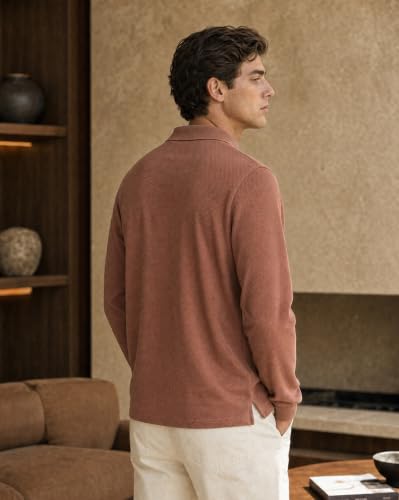 Image of Nobero Popcorn Textured Full Sleeve Polo T-Shirt for Men | Regular Fit