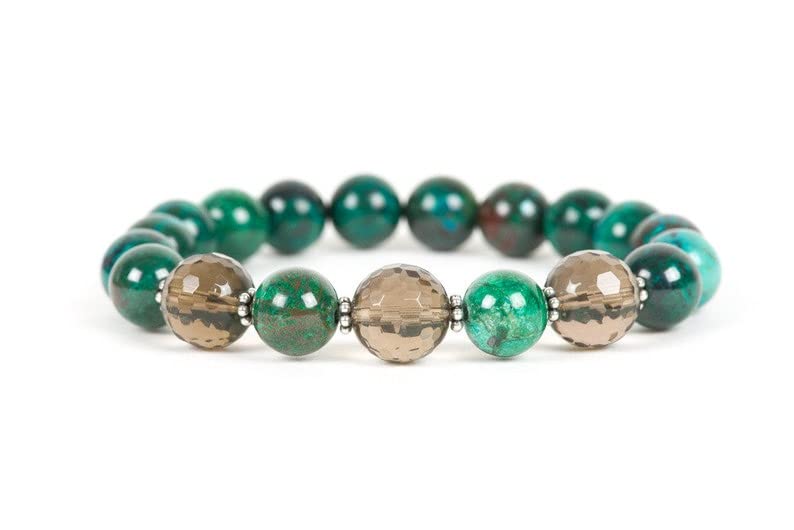 Bracelet chrysocolle et quartz fumé 8mm perles rondes LKBEADS