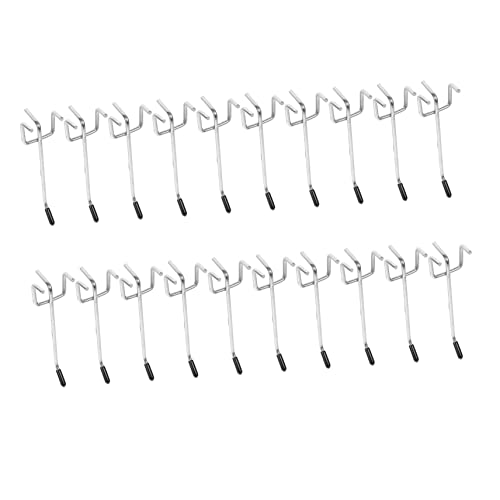 Cabilock 20 Set Heavy Duty Pegboard Hooks Garage Workshop Basement Supermarket Retail Shop 3-Legged Metal Hooks Rubber Caps