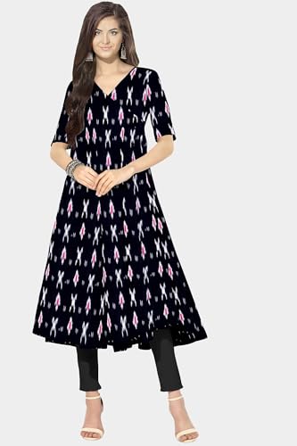Image of Cotton Pochampally ikat unstitched blouse, Kurthi, long frock fabric material for women (1 meter, 2 meters & 3 meters)