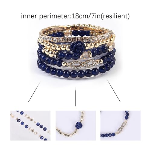 Rose Flower Charms Stackable Bracelets Multilayer Stretch Rhinestone Beaded Flower Wristlet Set Elegant Rose Bracelets Jewelry Party Gifts for Women3