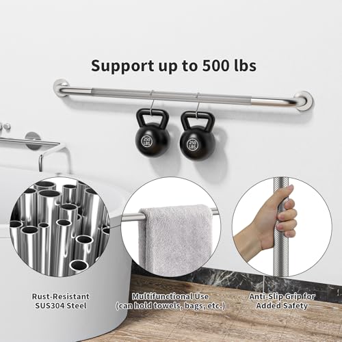 40 Inch Brushed Nickel Shower Grab Bar w/Anti-Slip Knurled Grip, Munzong Stainless Steel Bathroom Grab Bars, Safety Bar Balanced Handrail, Handicap Injury Elderly Senior Assist Support Shower Handle by Munzong - Image 4