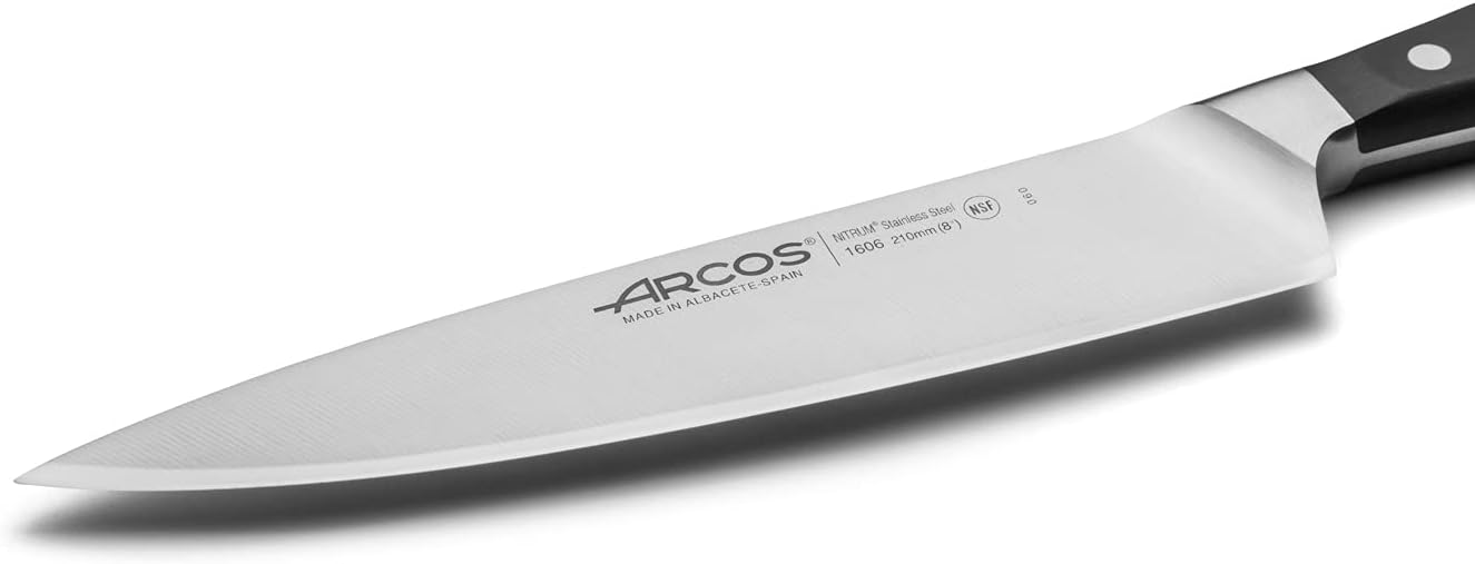 Limited Discount ARCOS Series Manhattan - Chef Knife - Blade Nitrum Forged Stainless Steel 8 - Handle Polyoxymethilene (POM) Black Color (Silk Blade),160600