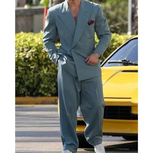 Men's Formal Wedding Suit 2 Piece Set Business Casual Loose Blazers and Pants2