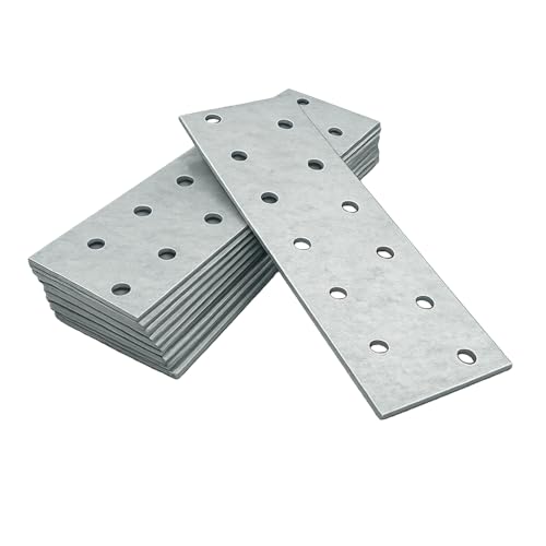 OMIDEAS 10 x Lochplatten (120 x 40 x 2) Flachverbinder Holzverbinder Verbindungsplatte Verbinder Silber Verzinkt