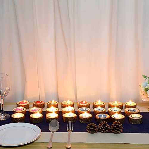 Ownmy Set Of 24 Wooden Tea Light Candle Holders Votive Candle Holders, Rustic Wooden Pillar Candle Stands Vintage Wooden Tealight Holders Set Candle Centerpieces For Dining Table Wedding Party, 1" H #TOP6