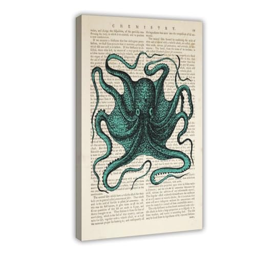 Toile dictionnaire marine pieuvre pour habiller un mur blanc salon