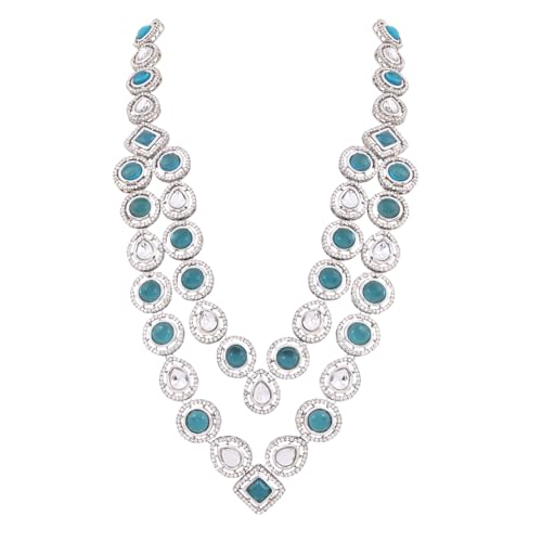 I Jewels Traditional Layered Necklace with Blue Stone Detailing for Groom/Dulha Men (MLP68ZG)