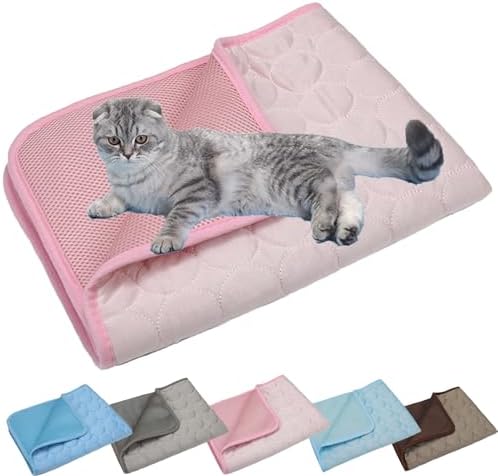 Cooling Mat for Cats Dogs, 3 Layer System Instant Cool Non Slip Pad, Washable Cooling Bed for Cats, Protect Your Cat from Silent Heat Danger (Pink,M: 25" x 20")