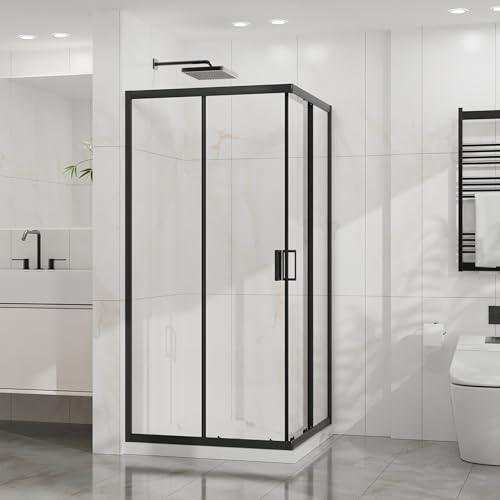 Goodyo Sliding Corner Shower Door, 36x36x72 Inch Shower Enclosure Kit with 1/4 in Clear Tempered Glass Panels, Modern Stall for Walk in Bathroom, Black (No Shower Base - Thumbnail 7