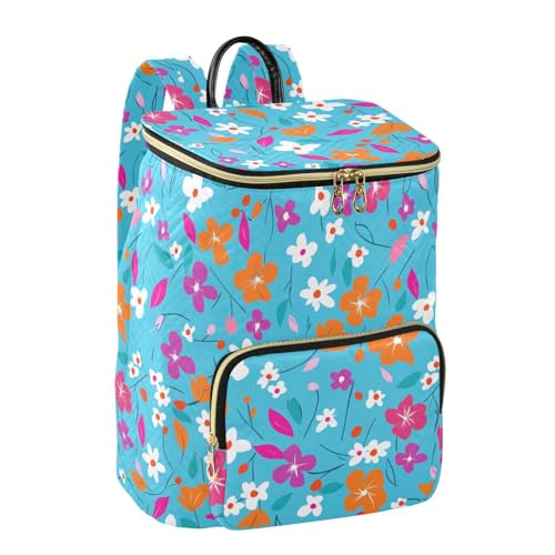KLL Blue Background Colorful Flowers Women Backpack Fashion Waterproof Travel Bag Ladies Shoulder Bag for Daily Workout Trip2