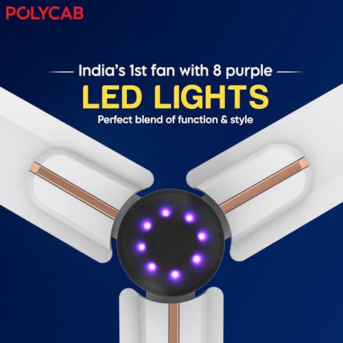 Image of Polycab Wizzy Neo LED 1200mm BLDC Ceiling Fan with remote| BEE 5 Star Rated, Higher Air Delivery| LED Indicator,Sleep and Breeze Mode |3 Years Warranty【Matt White Rosegold】