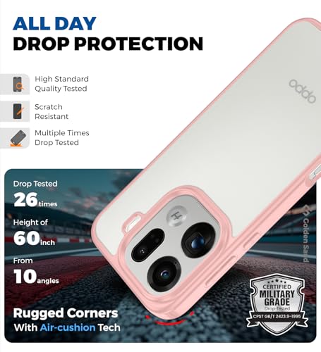Image of Golden Sand Rugged Frosted Series Back Cover for Oppo Find X9 Pro 5G | Slim Matte Hybrid TPU + PC Shockproof Bumper Case with Drop Protection, Anti-Slip Grip & Raised Camera Guard (Rose Mist)