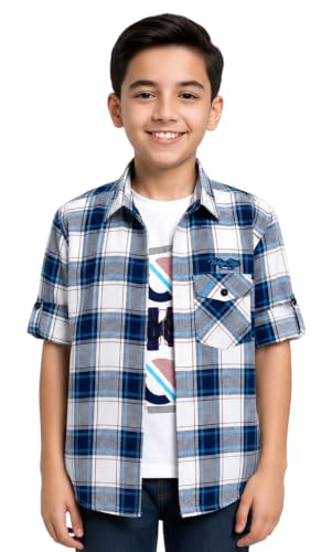 Image of CAVIO Boys Checkered Casual Dark Blue Regular Fit Shirt | Pack of 1 | I580028-P