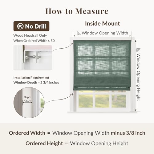 Image of TWOPAGES Liz No Drill Cordless Roman Shades Linen Textured Roman Blinds for Windows, Custom Made Room Darkening Blackout Roman Window Shades, Hardware Included, Lagoon, 1 Piece