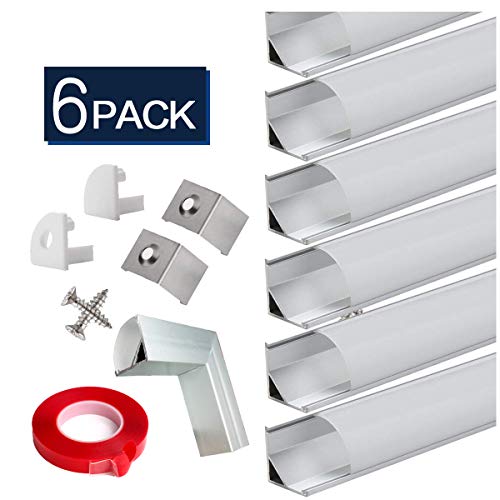 Lot de 6 profilés en aluminium avec couvercle StarlandLed de 1 mètre de canal LED et diffuseurs avec connecteurs d'angle tournant pour installation de bande LED