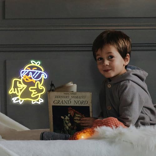 Image of Duck with Glasses Neon Sign I Love You Gesture LED Light for Bedroom Decor