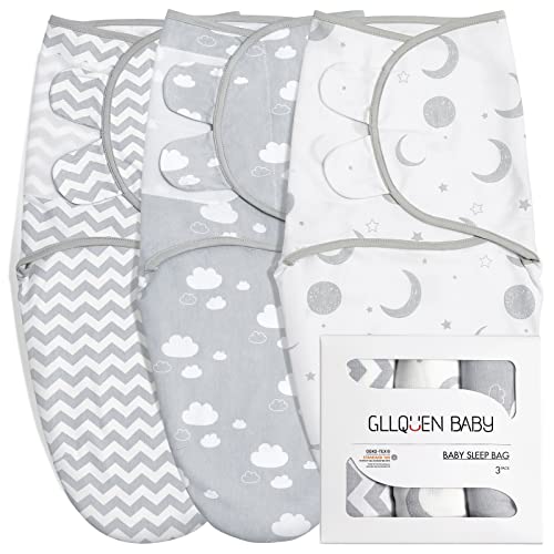 Image of GLLQUEN BABY Swaddle Wrap,Adjustable Baby Swaddles 0-3 Months,Swaddle Blanket for Newborn Boys or Girls,Moon,Clouds,Ripples Pattern Swaddles,Swaddle Sack 3 Pack Wrap Set
