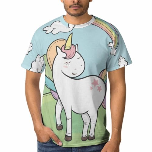 T-Shirt Licorne en Dessin Animé pour Homme à Col Rond et Manches Courtes