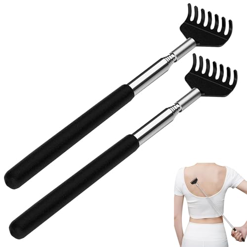 2 Stück Teleskop Rückenkratzer Kratzhand aus Edelstahl für Wohltuende Kratzgefühle - Back Scratcher (Schwarz)