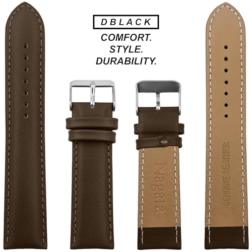 Image of DBLACK ''NAGATA'' Leather Watch Strap, Fully Stitched Matte Finish Watch Belt / / For 18mm, 20mm, 22mm, or 24mm Full-Padded Watch Band (Choose Your Size & Color)