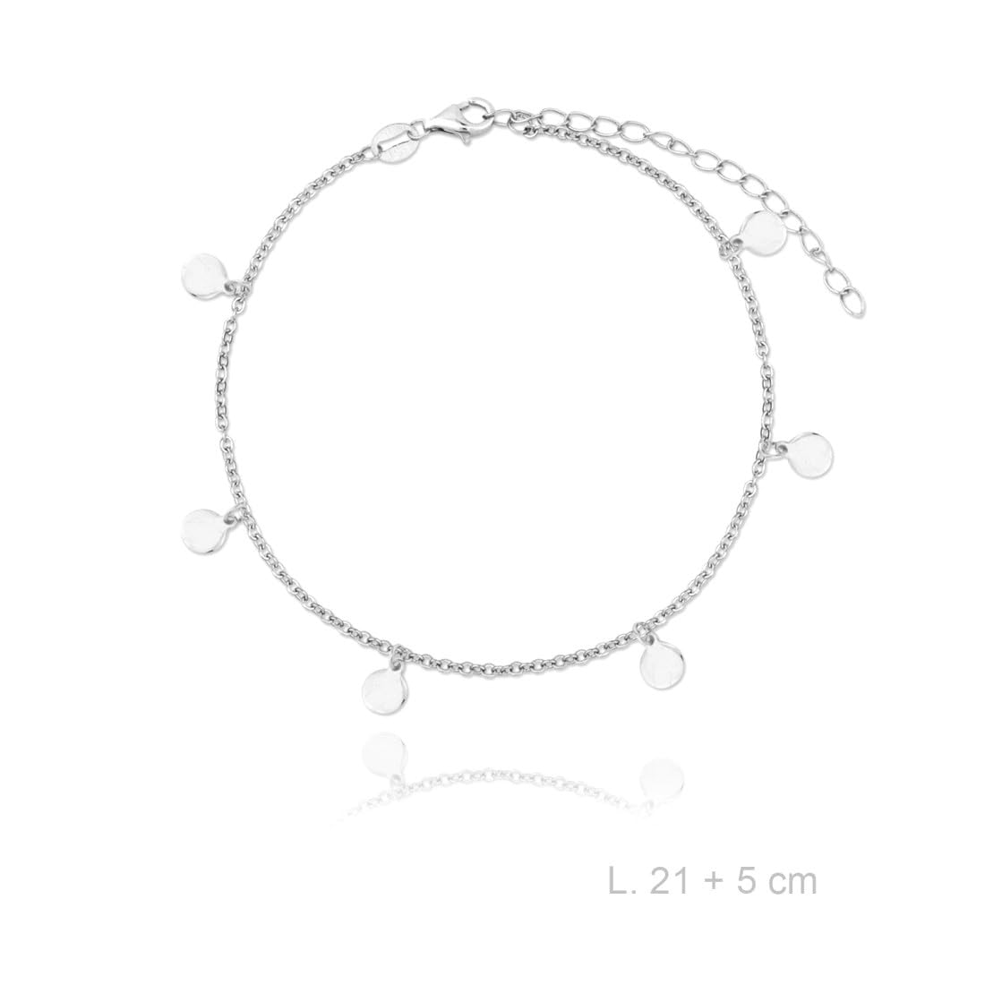 Cavigliera in argento sterling (925) con dischi pendenti da 21 cm