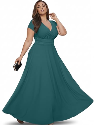 Image of KOH KOH Womens 2026 Sexy Cap Short Sleeve V-Neck Flowy Cocktail Gown