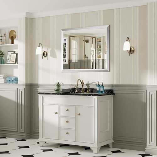 40x32 Inch Silver Bathroom Mirror for Wall, Thick Metal Framed Rectangle Mirrors for Over Sink, Bedroom, Living Room, Entryway, Anti-Rust, HD Tempered Glass