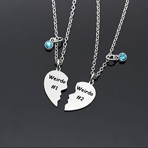 Maxforever Friendship Gifts, Weirdo 1 Weirdo 2psc Set Split Heart Pendant Necklaces BFF Gift for Best Friend4